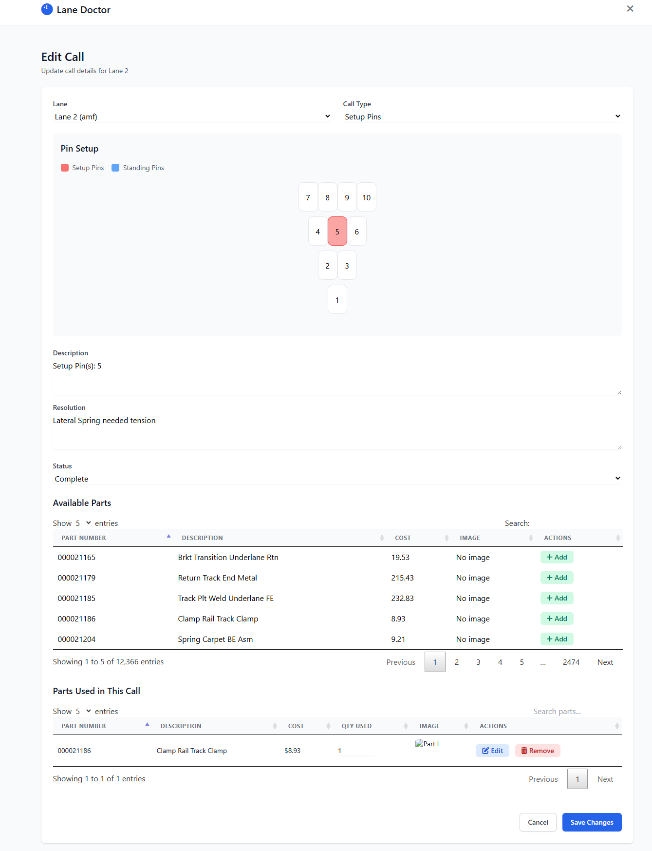 Call details screen