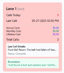 Lane card showing service call details