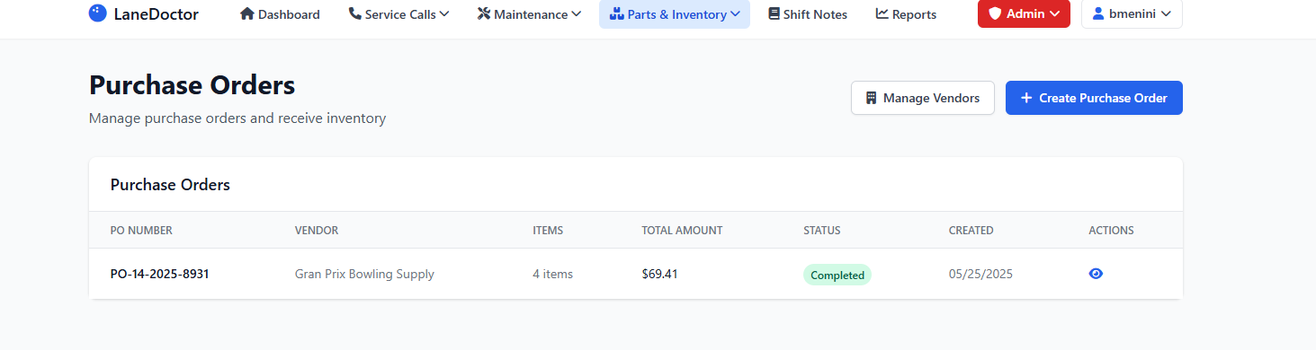 Purchase orders list