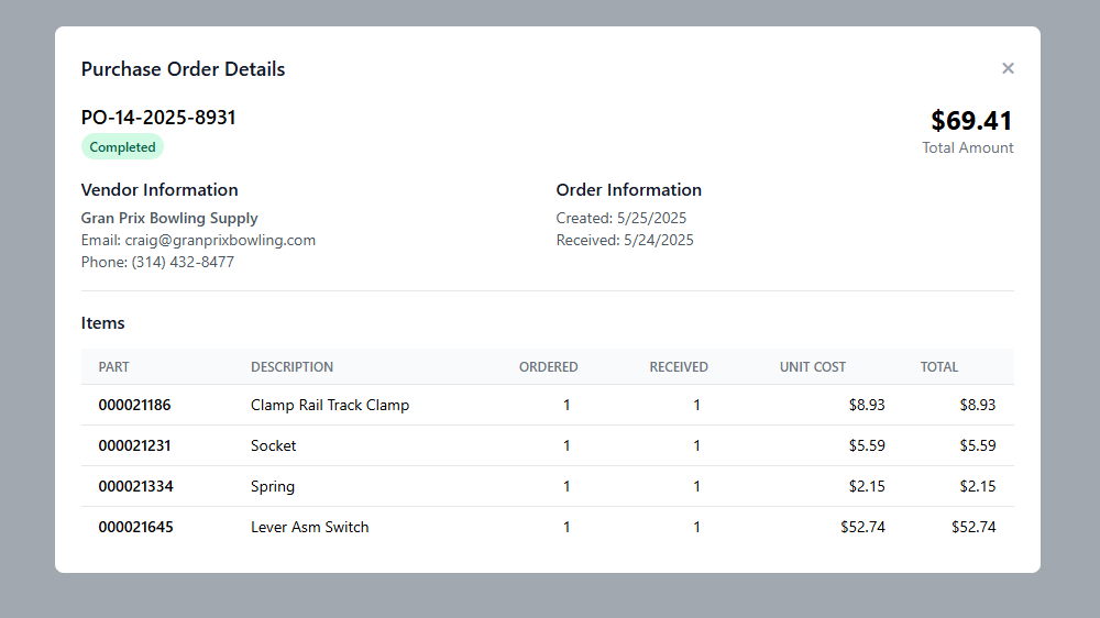 Purchase order details